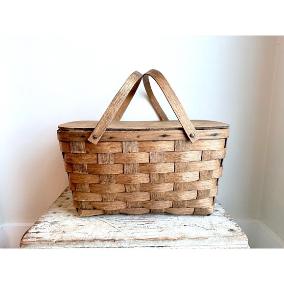 Other - Antique Primitive Split Oak Handled Farmhouse Picnic Basket GARDEN COUNTRY